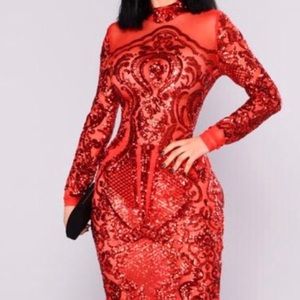 Red sequins dress